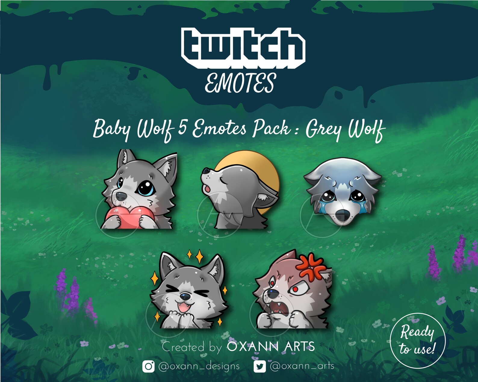5x GREY Wolf Emotes Pack for Twitch Cute baby wolf Kawaii | Etsy