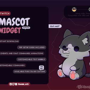 DARK WOLF Maskottchen / Stream Pet für Twitch | Animiertes anpassbares Widget | Streamelement-Widget für OBS/Streamlabs