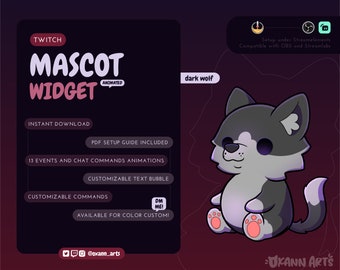 DARK WOLF Mascot / Stream Pet for Twitch or Youtube | Cute animated customizable widget | Streamelements widget for OBS/Streamlabs