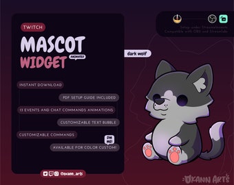 Mascotte LOUP NOIR / Stream Pet pour Twitch ou Youtube | Widget personnalisable animé mignon | Widget Streamelements pour OBS/Streamlabs