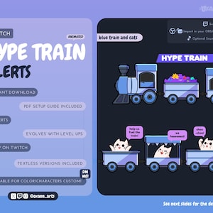 HYPE TRAIN-meldingen voor Twitch | Blauwe locomotief met schattige katten | Eenvoudige installatie op Twitch | 7 verschillende animaties voor alle hypetrain-niveaus