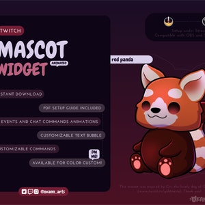 Mascota de RED PANDA / Mascota de transmisión para Twitch / Widget animado personalizable / Widget Streamelements para OBS/Streamlabs