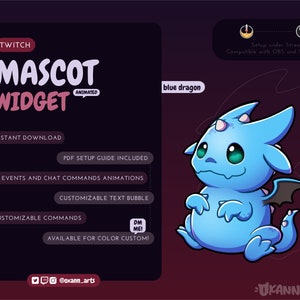 BLUE DRAGON Mascot / Stream Pet for Twitch | Cute fantasy rpg animated customizable widget | Streamelements widget for OBS/Streamlabs