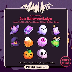 CUTE HALLOWEEN Badges Pack - 10x Spooky Kawaii Sub Badges for Twitch (and Discord) | Subscriber and Bit Badges / Emotes