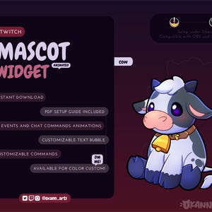 Kuh Mascot / Chibi Stream Pet für Twitch | Niedliches anpassbares animiertes Tier Widget | Streamelement-Widget für OBS/Streamlabs