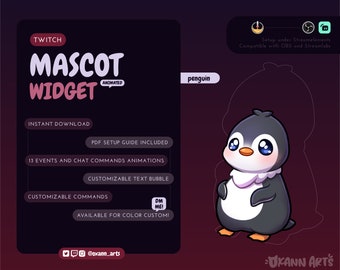 PENGUIN Mascot / Stream Pet for Twitch or Youtube | Cute animated customizable widget | Streamelements widget for OBS/Streamlabs