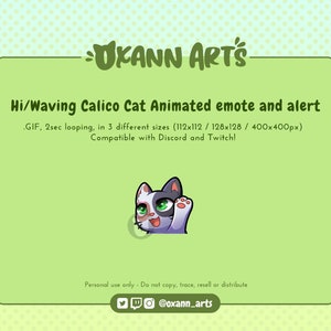 CALICO Winke / Hi CAT Animiertes Emote und Alarm für Twitch und Discord |  Hallo emoji | Schleife von GIF Animationen fürs Streamen