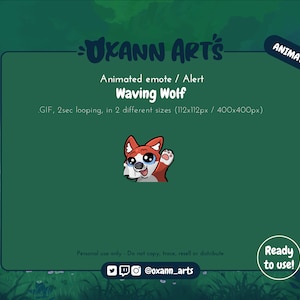 RED Waving / Hi Wolf Animated Emote and Alert for Twitch and Discord |  Hello emoji | looping GIF animations for Streaming and chatting