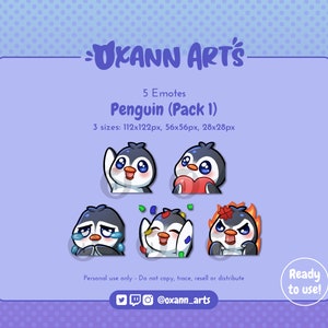 5x PENGUIN Emotes (Pack #1) for Twitch and Discord | Kawaii Pengu emoji | Cute Chibi  Blue Penguin for Streamers