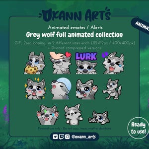 FULLPACK – Animowane emotikony i alerty GREY Wolf na Twitchu, Discordzie i do streamingu | Animacje GIF