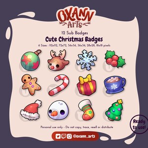 12x CUTE CHRISTMAS Badges Pack - Badge Kawaii invernali per Twitch (e Discord) / Badge per abbonati e bit / Emote
