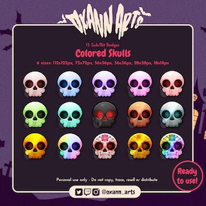 Pacchetto 15 distintivi teschio - Distintivi scheletrici per Twitch (e Discord) / Distintivi Spooky Fall Cheer, Abbonato e Bit / Emote