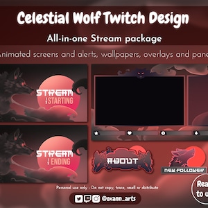 CELESTIAL WOLF (BLACK Edition) - All-in-one animated Stream Package | Instant download | Overlays, alerts, panels and screens for streamers