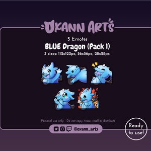 5x BLUE DRAGON Emotes for Twitch (Pack 1) - Cute Dragonflight emojis - Kawaii
