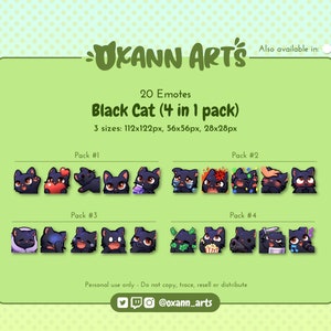 20x BLACK Cat Emotes (paquete todo en uno) Paquete de emojis para Twitch - Gatito lindo - Gatito Kawaii/chibi