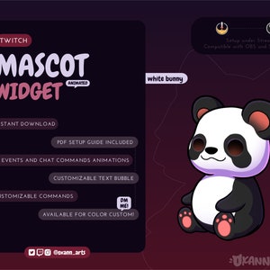 Mascota PANDA / Mascota de transmisión para Twitch / Widget animado personalizable / Widget Streamelements para OBS/Streamlabs