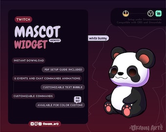 PANDA Mascot / Stream Pet for Twitch or Youtube | Cute animated customizable widget | Streamelements widget for OBS/Streamlabs