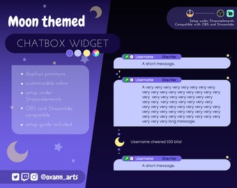 Moon Twitch Chat Widget: Celestial Stream Overlay (Customizable Colors) (Instant Download)