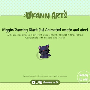 BLACK Wiggle CAT Animated Emote and Alert for Twitch and Discord | Cute Dancing ear flop emoji | looping GIF animations for Streaming