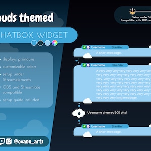 Widżet CHATBOX dla TWITCH - nakładka czatu z motywem CHMUR i nieba ze zdarzeniami | Możliwość dostosowania kolorów | Uroczy widżet czatu dla Twojego strumienia