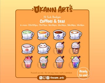 Distintivi per tazze da caffè e da tè per Twitch/Discord - Streaming Sub/Bit/Punti canale/Emote (confezione da 12)