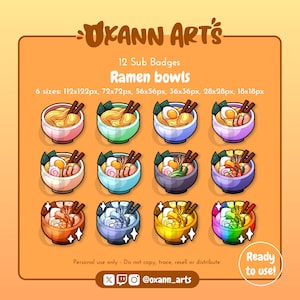 12x RAMEN BOWLS Badges Pack - kawaii Sub Badges for Twitch (and Discord) | Cute japan soup food, Subscriber and Bit Badges / Emotes