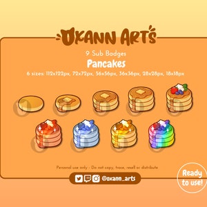 9x PANCAKES Sub Badges or Emotes for Twitch | Streaming cheer badges | Yummy Funny Food Channel points | Bit Badges