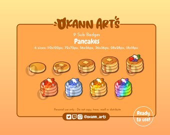 9x PANCAKES Sub Badges or Emotes for Twitch | Streaming cheer badges | Yummy Funny Food Channel points | Bit Badges
