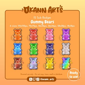 12 badges secondaires Twitch GUMMY BEAR// Badges Candy Cheer d'abonné Kawaii/// Sweet Emotes