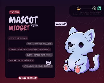 Animated White Wolf Stream Mascot: Chibi Twitch Pet, Customizable Streamelements Widget (Instant Download)