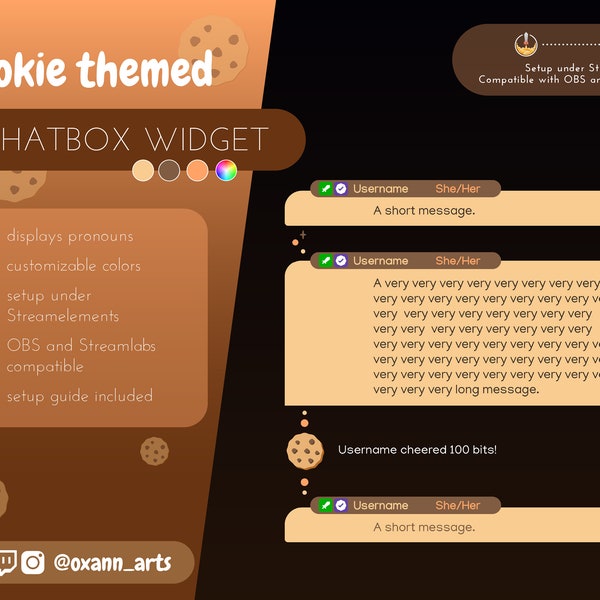 CHATBOX widget for TWITCH - COOKIE themed chat overlay with events | Customizable colors | Cute chat widget for your stream