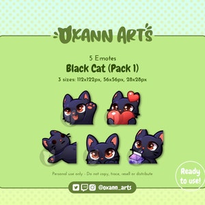 5x BLACK Cat Emotes (Pack #1) Emoji pack for Twitch - Cute kitty - Kawaii/chibi kitten