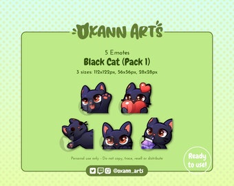 5x BLACK Cat Emotes (Pack #1) Emoji pack for Twitch - Cute kitty - Kawaii/chibi kitten