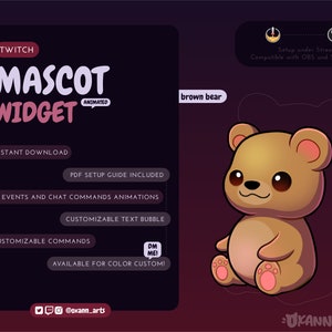 BRAUNBÄR Maskottchen / Stream Pet für Twitch | Animiertes anpassbares Widget | Streamelement-Widget für OBS/Streamlabs