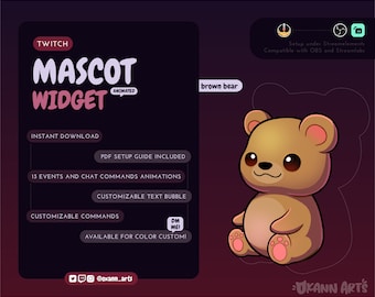 BROWN BEAR Mascot / Stream Pet for Twitch or Youtube | Cute animated customizable widget | Streamelements widget for OBS/Streamlabs