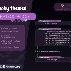 Widżet CHATBOX dla TWITCH - STRASZNY czat w stylu gotyckim z motywem Halloween i wydarzeniami | Możliwość dostosowania kolorów | Uroczy widżet czatu dla Twojego strumienia