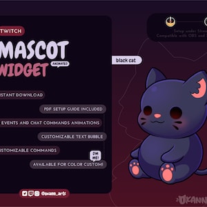Mascotte BLACK CAT / Stream Pet per Twitch / Widget personalizzabile animato carino / Widget Streamelements per OBS/Streamlabs