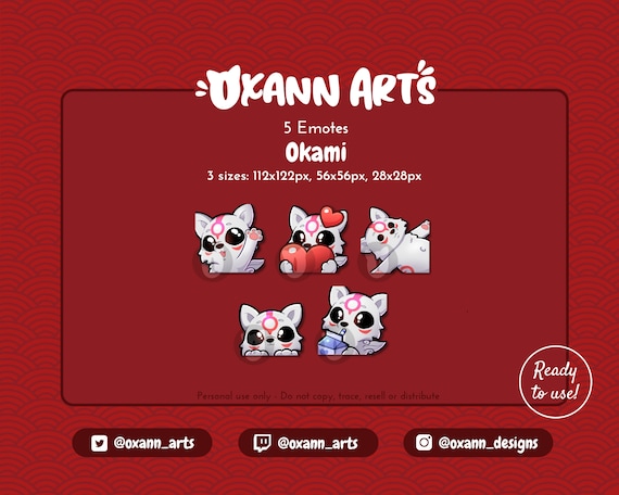 5x OKAMI Emotes for Twitch and Discord | Kawaii Wolf emoji | Cute Chibi Fox  or Dog for Streamers