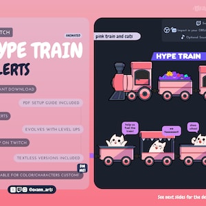 HYPE TRAIN Alerts for Twitch | Pink Locomotive with cute cats | Easy setup on Twitch | 7 different animations for all hypetrain levels