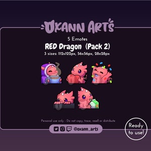 5x RED DRAGON Emotes for Twitch (Pack 2) - Cute Dragonflight emojis - Kawaii