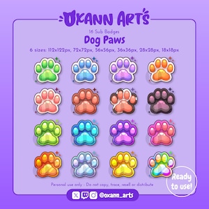 16x HUNDE Pfoten Twitch Sub Badges - Puppy Toe Bean Cheer Badges/ Emotes für Streamer