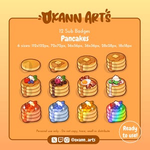 12x PANCAKES Sub Badges or Emotes for Twitch | Streaming cheer badges | Yummy Funny Food Channel points | Bit Badges