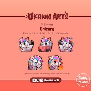 5x UNICORN Emotes Emoji pack for Twitch - Cute white Horse/Pony- Kawaii/chibi Foal