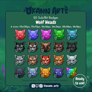 20x WOLF HEAD Twitch Sub/Bit Badges | Subscriber Wolf or Dog Cheer Badges | Emotes