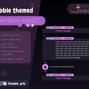 Widżet CHATBOX dla TWITCH - nakładka czatu z motywem Neon Bubble i wydarzeniami | Możliwość dostosowania kolorów | Uroczy widżet czatu dla Twojego strumienia