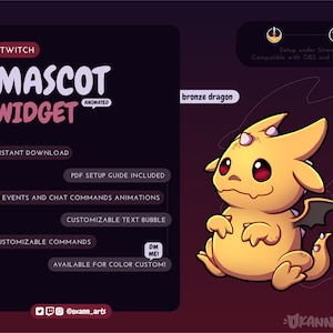 BRONZE DRAGON Mascot / Stream Pet for Twitch | Yellow Cute fantasy rpg animated customizable widget | Streamelements to OBS/Streamlabs