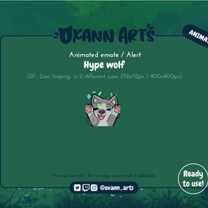 GREY Hype Wolf with confetti Animated Emote and Alert for Twitch and Discord | emoji | looping GIF animations for Streaming and chatting