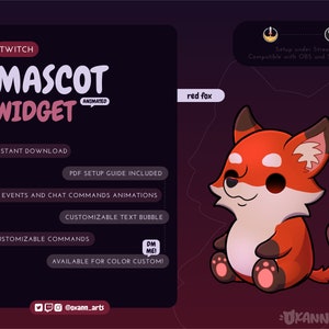 Mascotte RED FOX / Stream Pet per Twitch / Widget personalizzabile animato carino / Widget Streamelements per OBS/Streamlabs