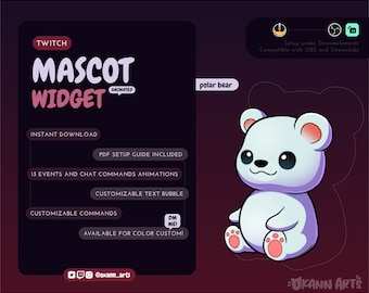 POLAR BEAR Mascot / Stream Pet for Twitch or Youtube | Cute animated customizable widget | Streamelements widget for OBS/Streamlabs