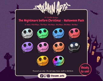 Skeleton Halloween Badges for Twitch/Discord - Streaming Sub/Bit/Channel Points/Emotes (10-Pack)